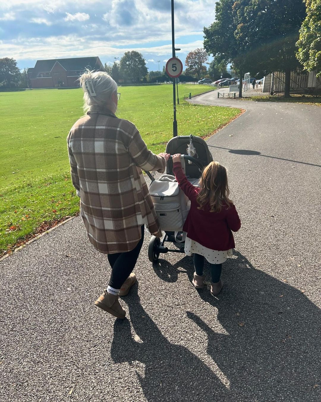 Bellaboo Mabel Baby Changing Bag Clouds On Pram With Mum And Toddler