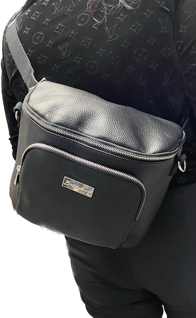 Bellaboo Crossbody Baby Sling Caddy Bag Onyx Worn By A Mum At The Back