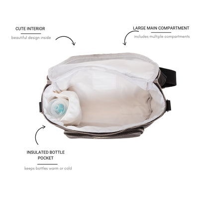 Bellaboo Crossbody Baby Sling Caddy Bag Onyx White Interior And Insulated Bottle Pocket