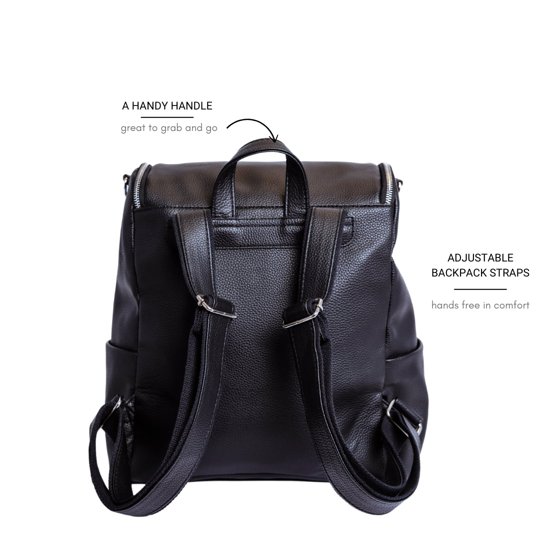 Bellaboo Mabel Baby Changing and Mum Bag Onyx Black Backpack info Graphic