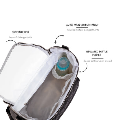 Bellaboo Mabel Baby Changing Bag Onyx Black Plain White Interior And Insulated Bottle Pocket