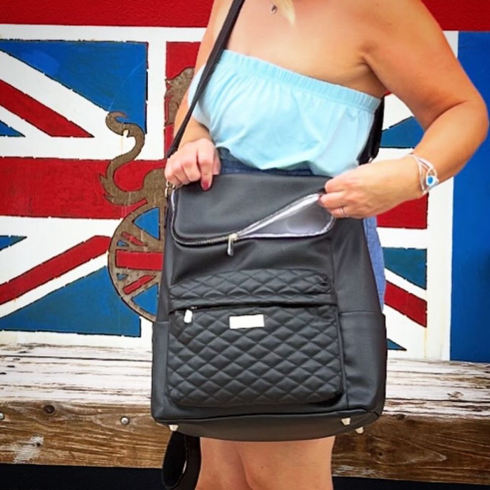 Bellaboo Mabel Baby Changing Bag Onyx Black Worn Across The Body