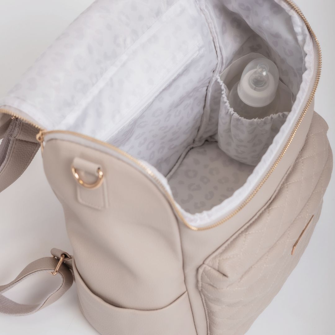 Bellaboo Mabel Baby Changing Bag Mocha Leopard Interior With Insulated Bottle Pocket
